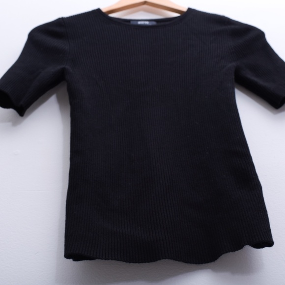 Anthropoligie Maeve Josepha Ribbed Black Crew Neck Stretchy Closet Must Have  XS - Picture 4 of 8